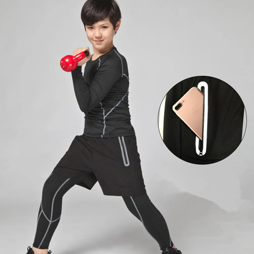 

New compression running sets suits For Kid Base Layer Running Suits Long Sleeve pants Fitness Leggings Children GYM Clothing