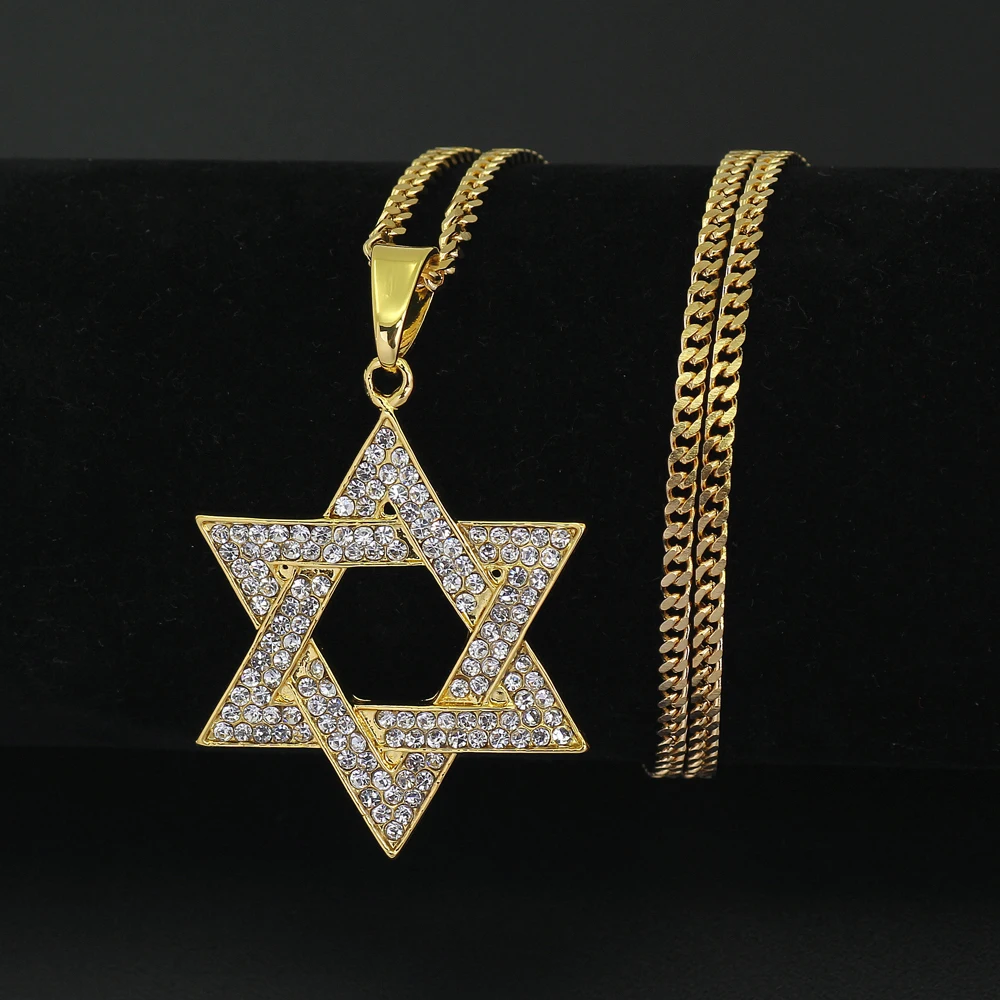 

Religious Menorah And Star Of David Jewish Pendant Necklace Stainless Steel 3/5mmcuban Chain Hip Hop Bling Bling Jewlery For Man