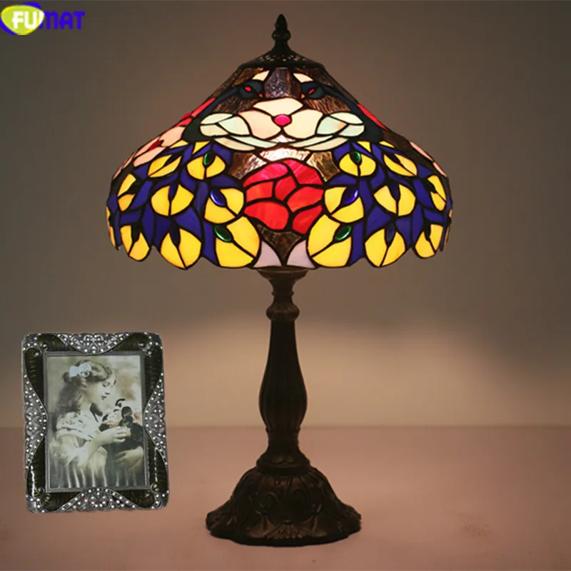 FUMAT Tiffanylamp настольные лампы Pteris Staiend стеклянная лампа с затенением для спальни
