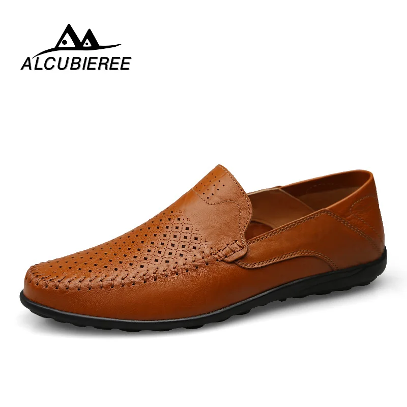 

ALCUBIEREE Men Casual Leather Shoes Slip-on Breather Comfortable Men Shoes Summer Sapato Masculino