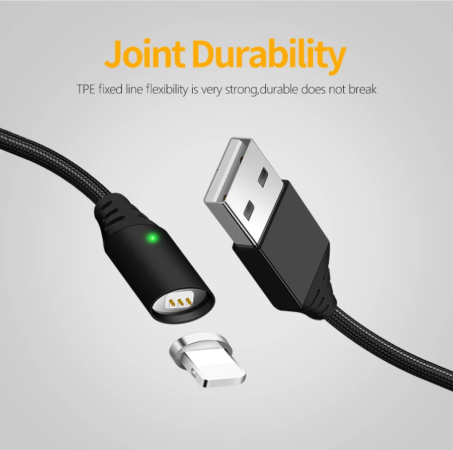 كابل USB مغناطيسي النايلون مضفر مؤشر Led ضوء ل البرق/نوع C/المصغّر usb كابل ل SamsungS8/S7/S6 ، iPhoneX/8/7/HTC