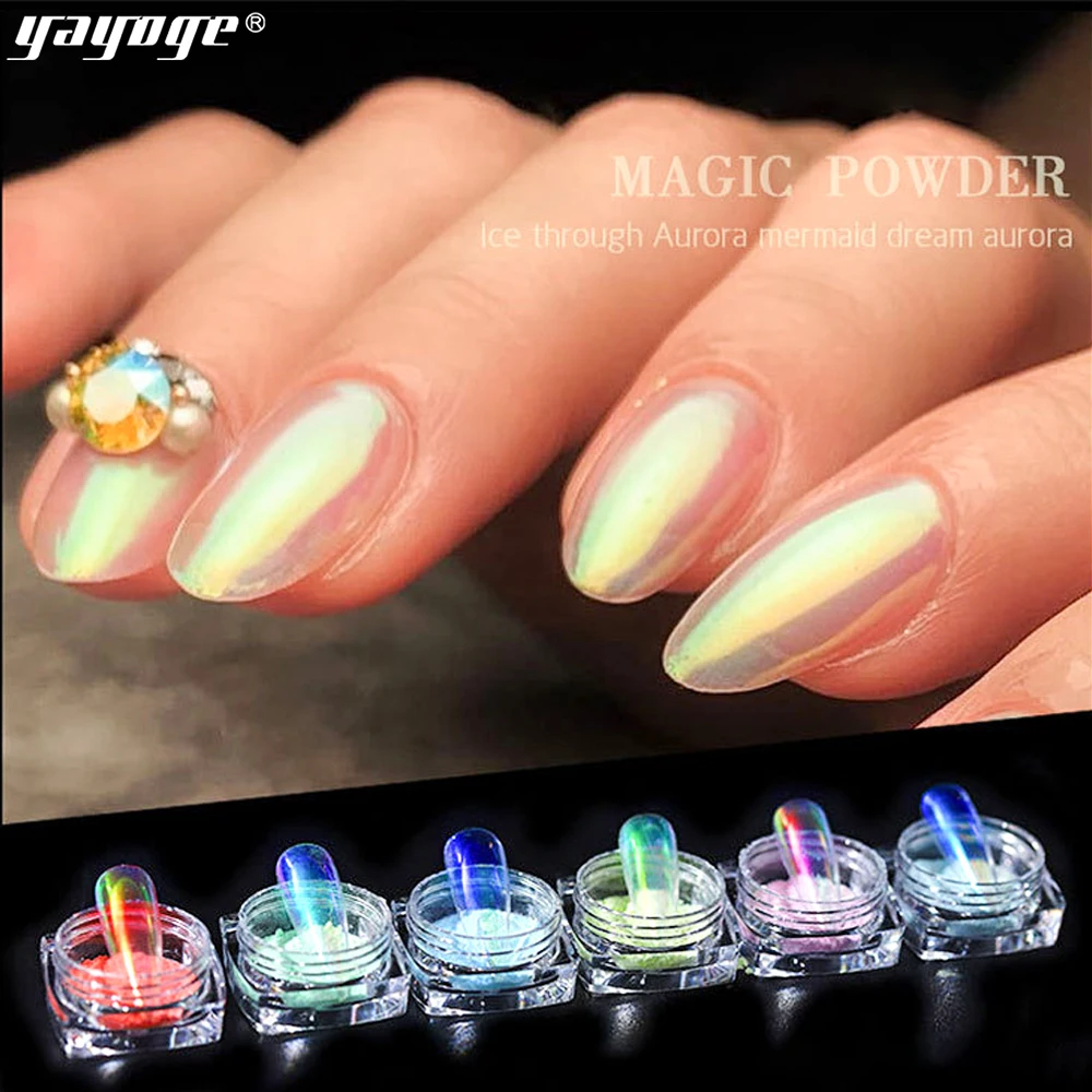 YAYOGE Aurora ice Shinning зеркальный ногтевой порошок 6 цветов Блеск для ногтей пылезащитный пигмент с голографическим эффектом ногти декоративный для маникюра DIY