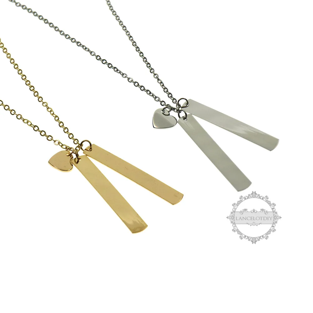 

gold silver blank rectangle customized monogram personalized name engraving best friends bridesmaid bar necklace 16+2'' 6390370