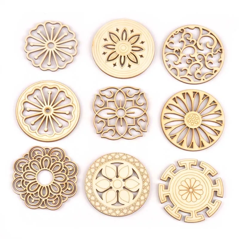 

5Pcs Round/square Lace Pattern Unfinished Wood Slices DIY Crafts For Wooden Ornaments DIY Scrapbook Home Decor Accessories M2173