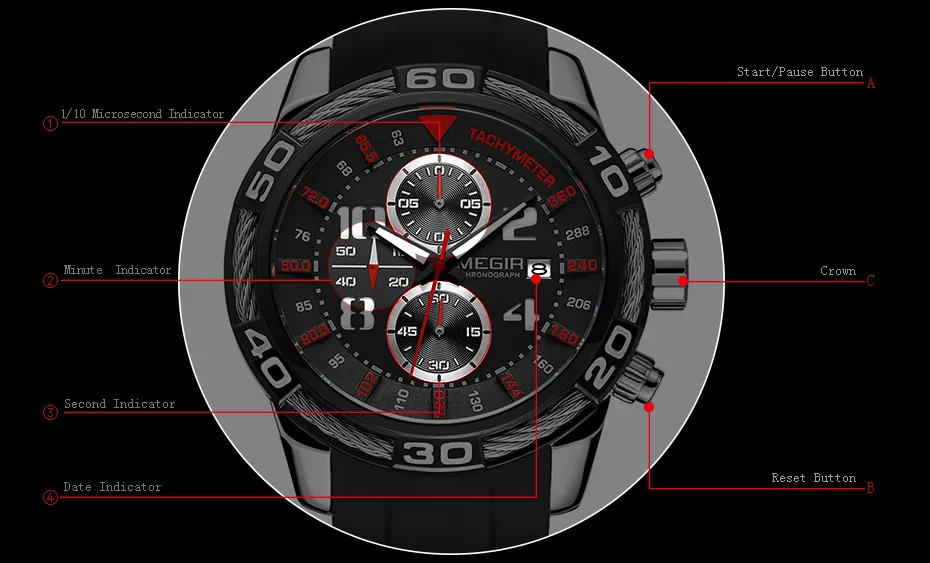 Megir аналоговый хронограф батарея кварцевые часы для мужчин черный силиконовый браслет спортивные наручные часы мальчик секундомер 2045 г