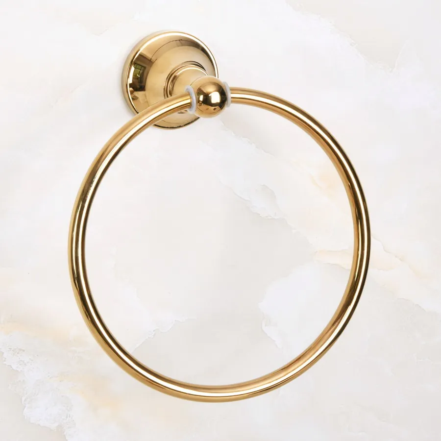 Luxury Gold Color Brass Bathroom Wall Mounted Towel Ring Holder Bathroom Accessories Bath Hardware Bathroom Fitting mba883