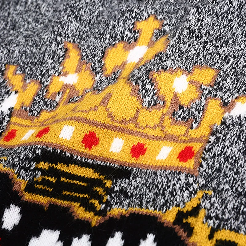 Дизайнер взлетно-посадочной полосы серый сердце с принтом короны Для женщин свитер пуловеры Harajuku Street Зима Рождественский свитер джемпер Костюмы
