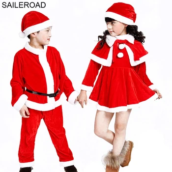 

SAILEROAD 2-11T Children Girl Boy Santa Suit Novelty Costumes Baby Christmas Clothing Sets Girls Dress/Shawl/Hat Boys Coat/Pants