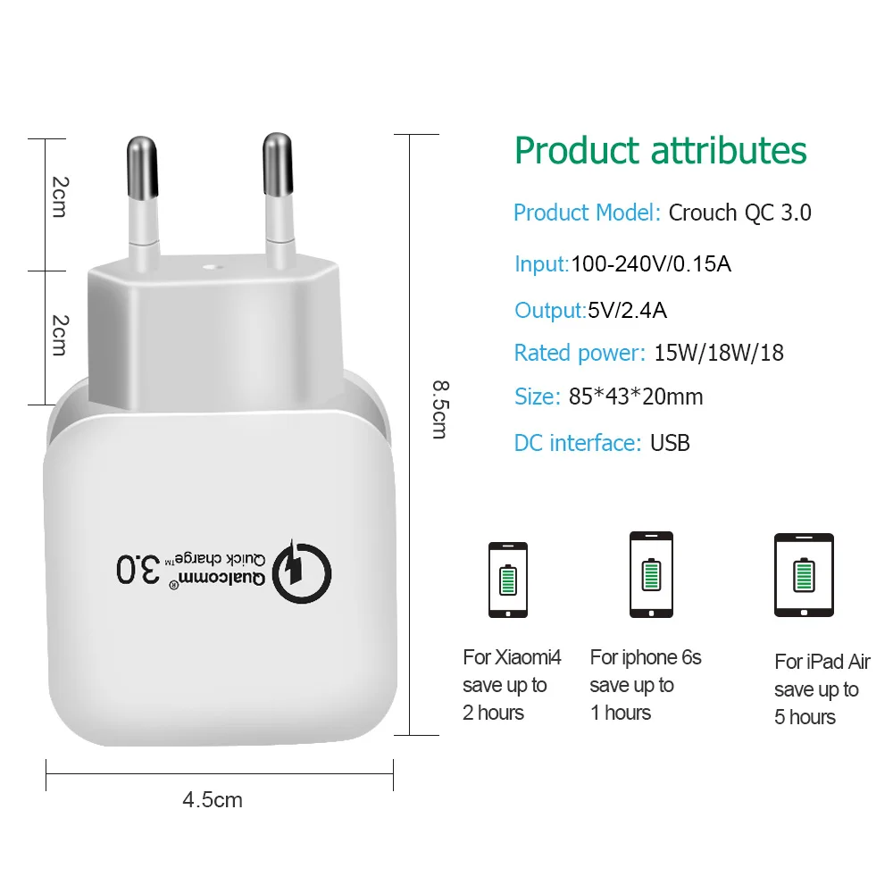 Lieve 18 W سريعة تهمة 3.0 الاتحاد الأوروبي التوصيل الهاتف المحمول شاحن سريع شاحن USB حائطي محول لسامسونج Xiaomi USB شواحن الهاتف