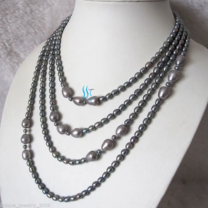 

ddh001469 50" 4-9mm Dark Gray Rice Freshwater Pearl Strands Necklace