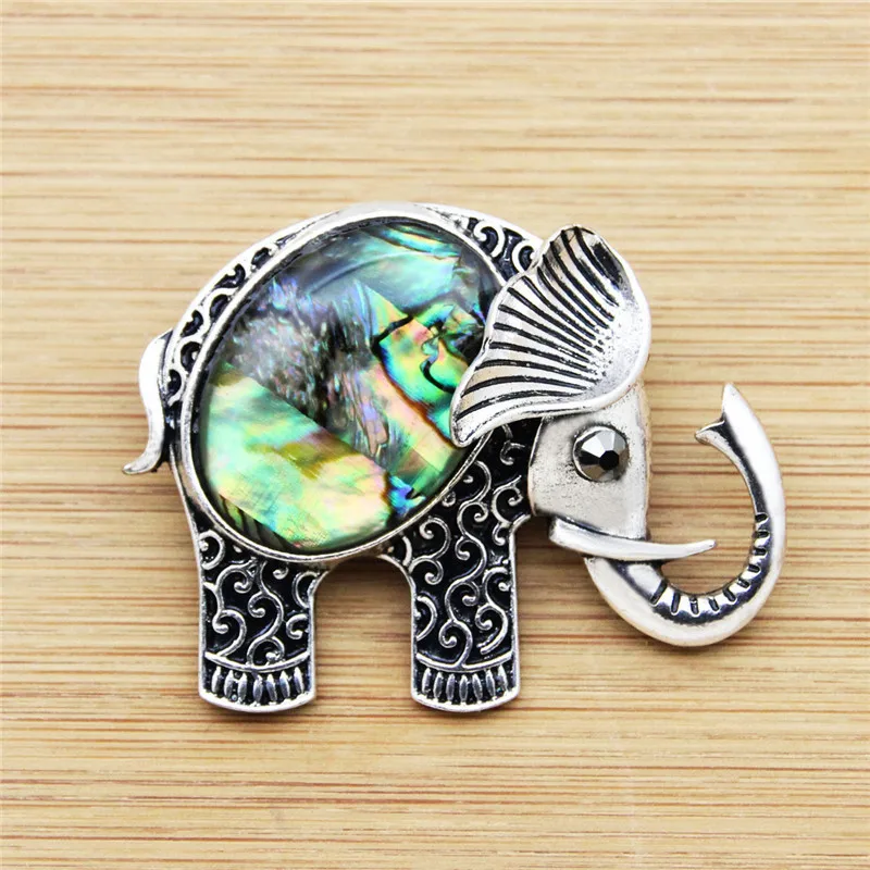 Vintage Elephant Shell Brooches Antique Silver Plated Personality Party Fashion Jewelry