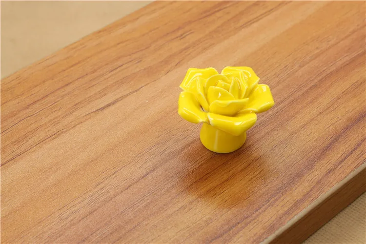Yellow KAK керамические ручки для ящиков с цветами розы, ручки для шкафа в деревенском стиле, диаметр 41 мм, Высота 34 мм, модные мебельные ручки, фурнитура - Цвет: Yellow