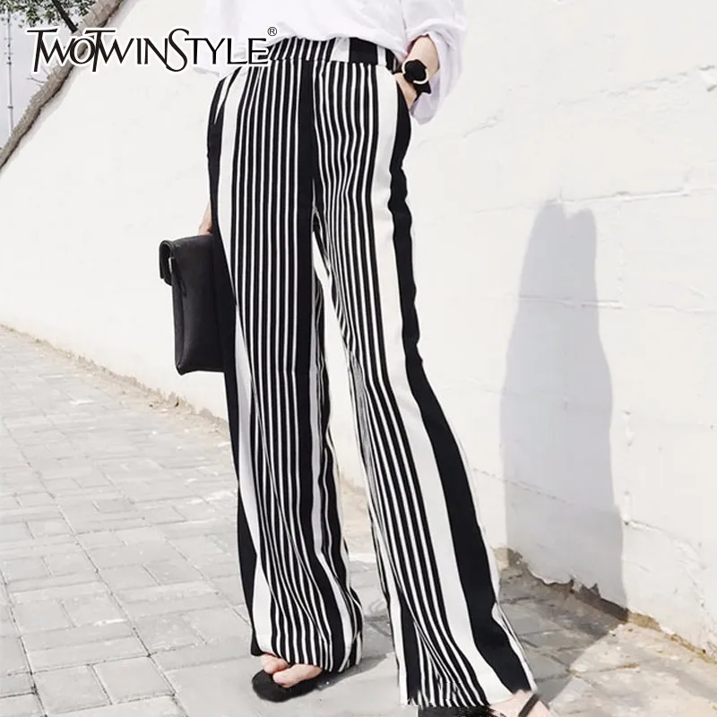 Женские широкие брюки TWOTWINSTYLE весенние шифоновые в полоску с высокой талией