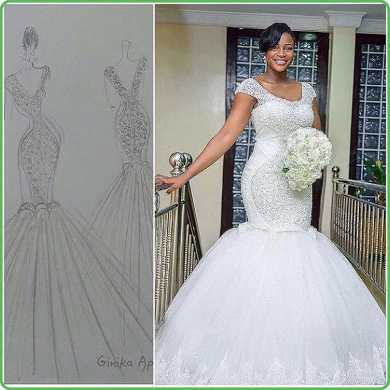 New Design Africa Wedding Dress Mermaid Hand Made Beads Vestidos