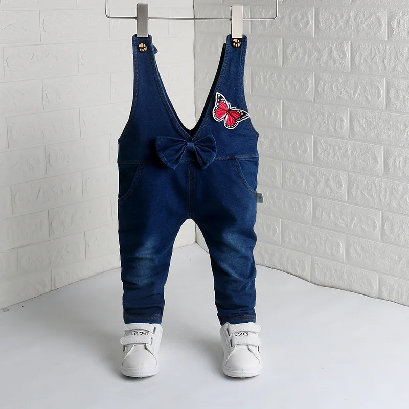 

DIIMUU New Fashion Girls Denim Rompers Kids Fashion Cute Princess Suspender Pants Bow Tie Butterfly Patchwork Casual Trousers