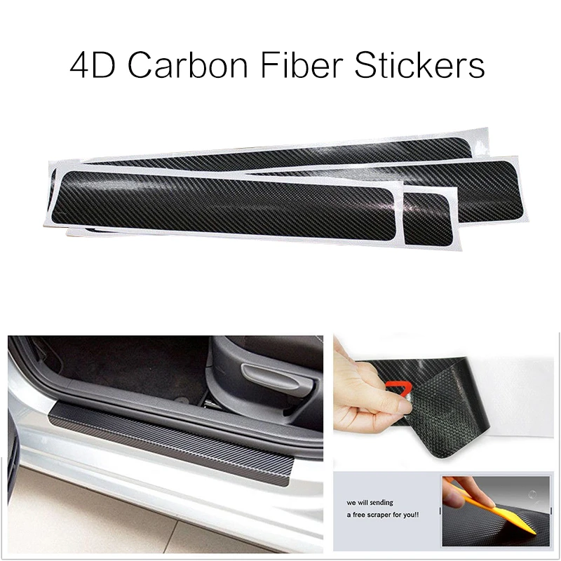 

Black 4D Auto Universal Carbon Fiber Look Car Door Sill Scuff Anti-Scratch Protector Decals Car Threshold Anti-kick Sticker