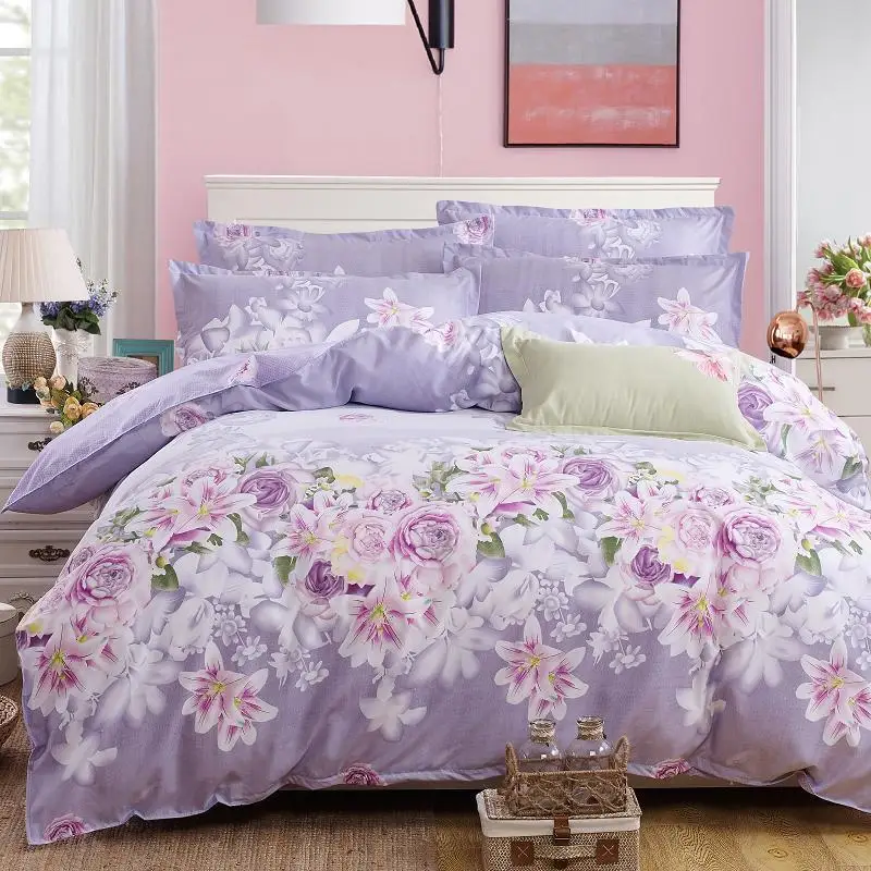  Solstice Purple Pastoral Flowers Style 4pcs Bedding Set Cotton Bed Cover Bed Sheet Duvet Cover Pill