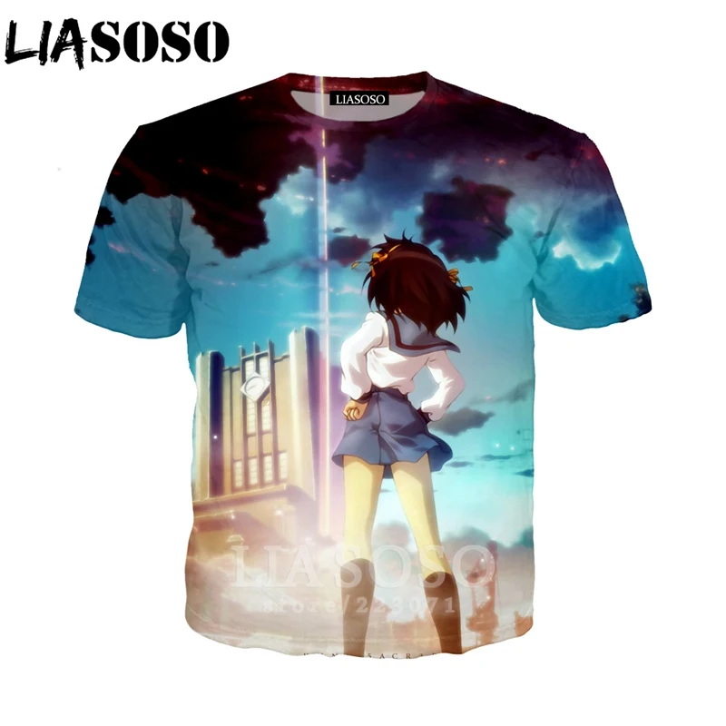 

LIASOSO Summer New Men Women Short Sleeve Sweatshirt 3D Print Anime The Melancholy of Haruhi Suzumiya T Shirt Pullover A195-01