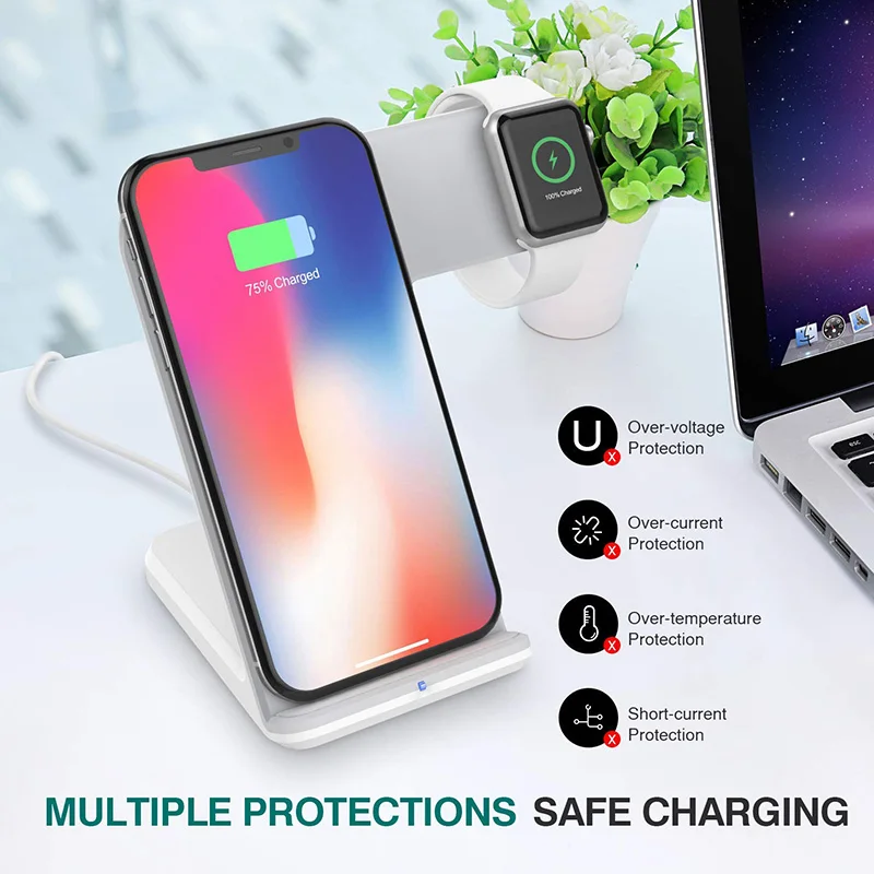 Беспроводное зарядное устройство Qi для iPhone Xs Max Xiaomi samsung 2 в 1 Быстрое беспроводное зарядное устройство Подставка для зарядки док-станция для Apple Watch iWatch