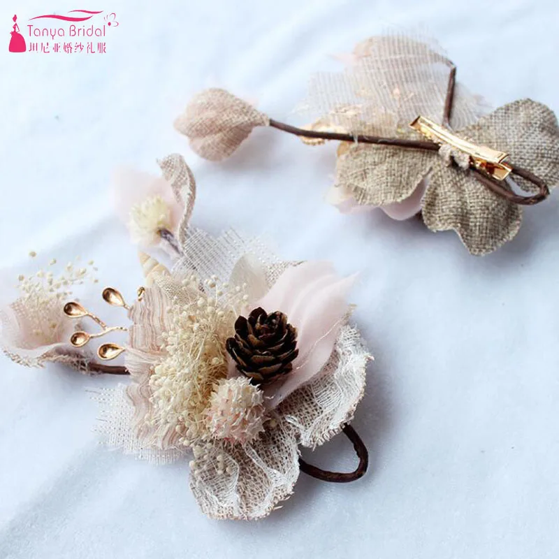 Linen Flower Hairpin Bridal Wedding Accessories Fairy Mori Girls Style Hair Decoration China ZH017
