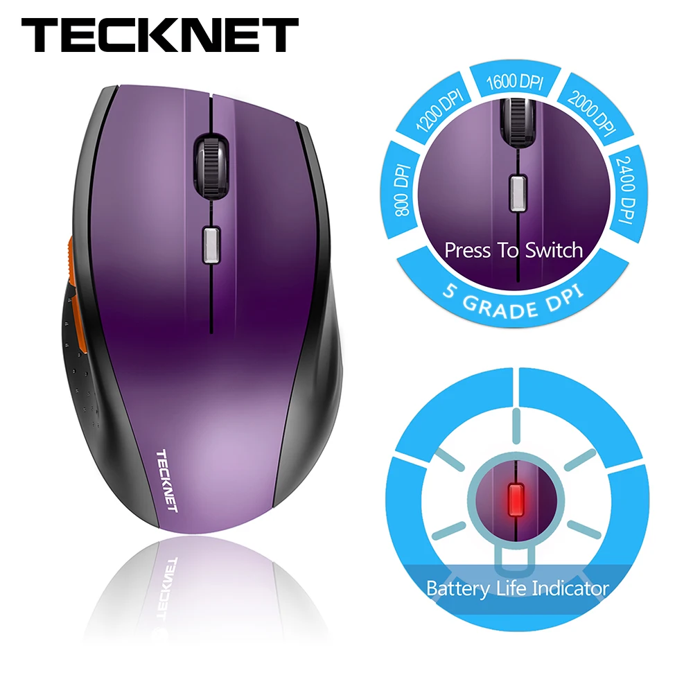 

TeckNet Wireless Mouse 800dpi 1200dpi 1600dpi 2000dpi 2400dpi Adjustable Mouse with Nano Receiver For Laptop Gaming Computer