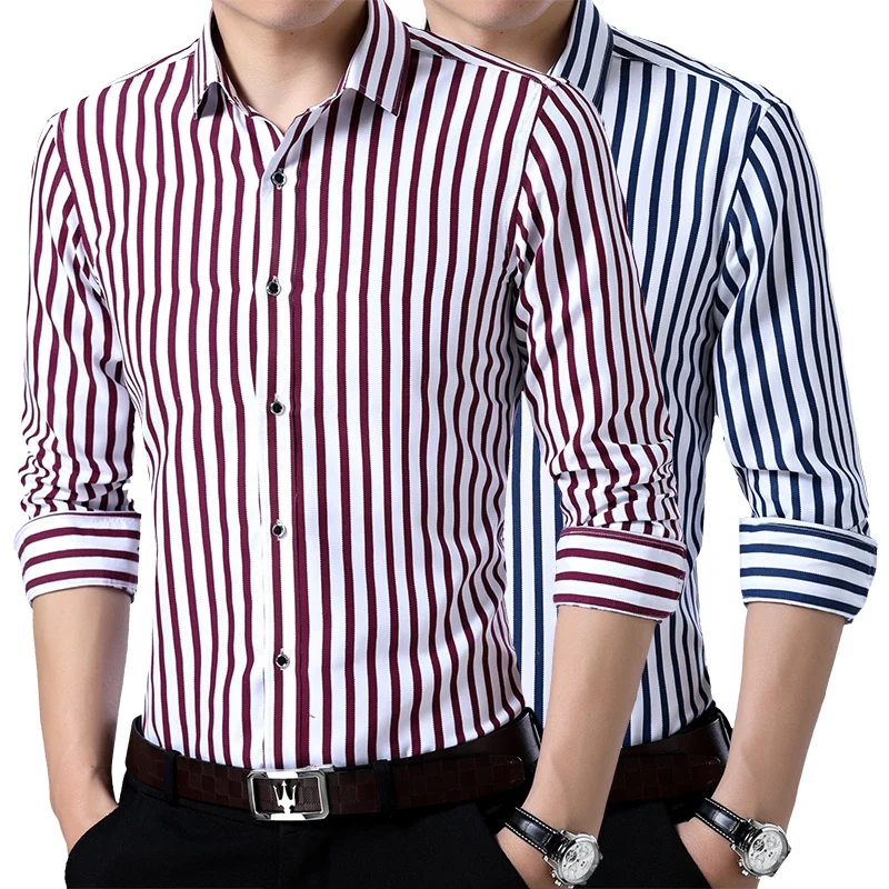 

Fang Ling Men's Vertical Stripes Shirt Red Blue Size S M L XL 2XL 3XL 4XL Fashion Business Casual Man Shirts Slim Elegant 2018