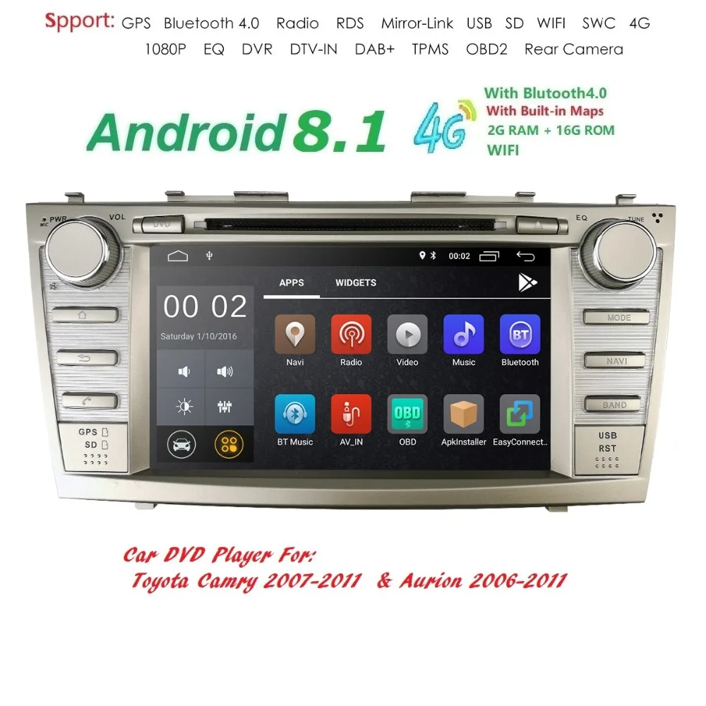 Sale Android8.0/8Core 4Core/Android7.1/8.1 Car DVD Player For Toyota Camry 2008-2011 GPS Navi SD/USB Touch Screen Radio mp3 Bluetooth 1