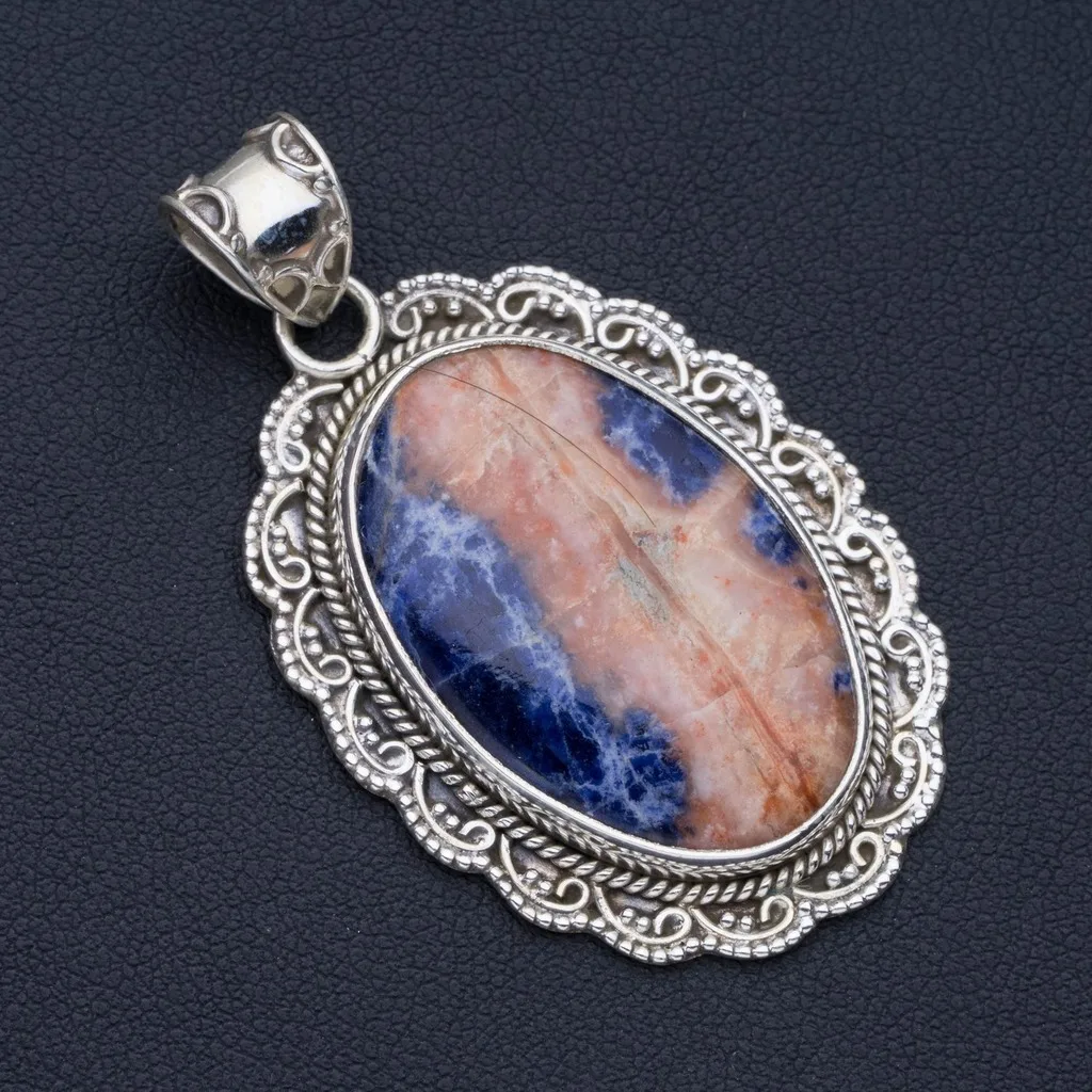 

Natural Navy Sodalite Punk Style 925 Sterling Silver Pendant 2" P0834