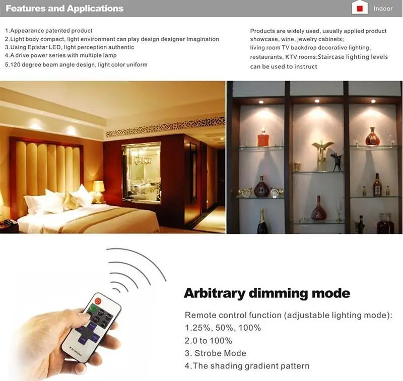 Description Picture 6 of itemLED Under Cabinet Lighting Puck Lights Downlight Spotlights with Wireless RF Remote Control Dimmable for Furniture Lighting 4pcs