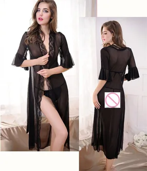 

Sexy Lingerie Women Mesh Lace Tassel Sleepwear Roses Gowns Long Dress Bra G-string Sets Night Baby Dolls