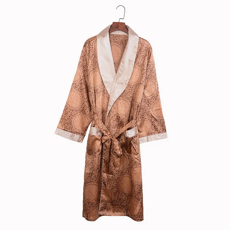 

MJARTORIA Mens Summer Luxurious Silk Printed Robes Fashion Long-Sleeve Thin Nightgown Soft Satin Comfortable Pajamas
