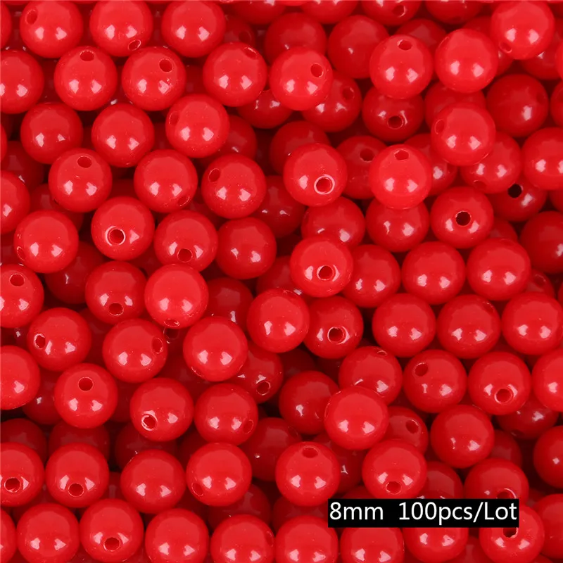 8 мм 100 шт Пластиковые акриловые бусины Гладкие Круглые свободные бусины поделки украшения для DIY браслетов Изготовление ювелирных ожерелий - Цвет: Red