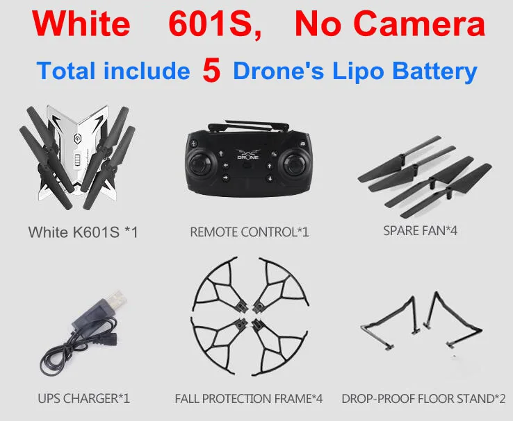Новейший Ky601s обновленная версия Ky601s-B аккумулятор 2200 мАч RC складной Ar. Drone Квадрокоптер с Wifi HD камерой V e58 xs809s - Цвет: white 601sB nocam 5b