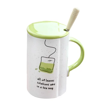 

350ml Cartoon Coffee Mug Creative Straight Ceramic Cup Korean Style Cover Office Mug Spoon Milk Breakfast Cup GiftCute Style