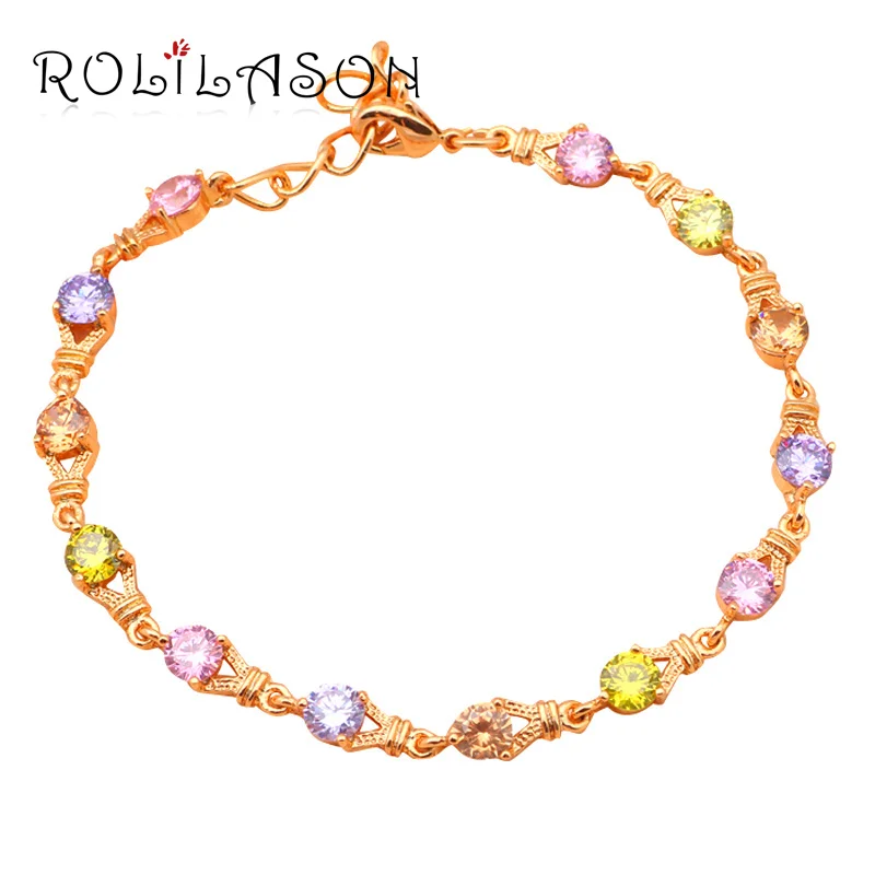

ROLILASON Special style Gold Tone Bracelets Gorgeous Color Crystal design Health Nickel Lead free Fashion jewelry TB625