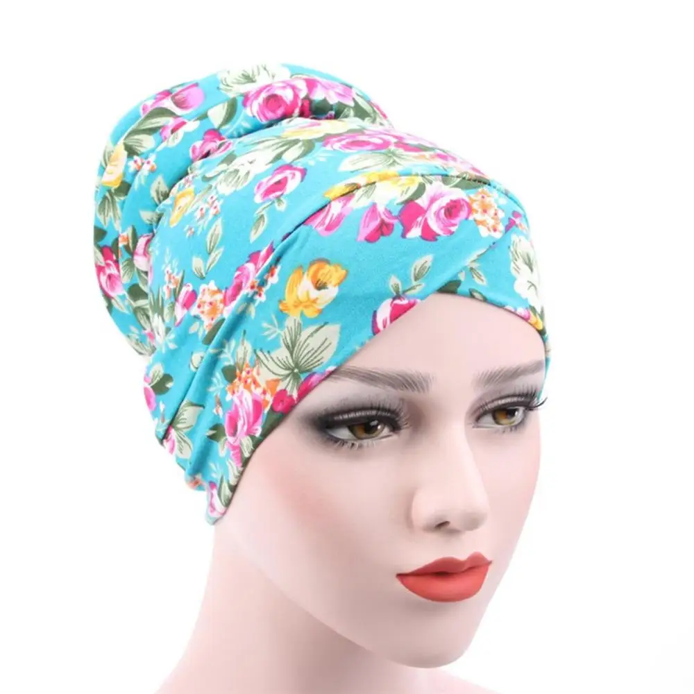 

Women Stretchy Flowes Print Hat Turban Cotton Cancer Chemo Cap Women's Hijab Style Hair Wraps Accessory