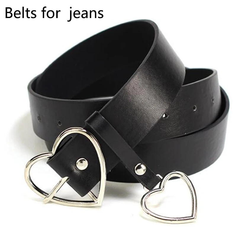 Heart Pin Buckle black belts female male PU leather belt for women men
