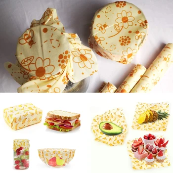 

1Set 3pc Eco Friendly Reusable Food Wraps Camping Beeswax Printed Wraps Outdoor Pickic Biodegradable Storage Wrap Small Tool New
