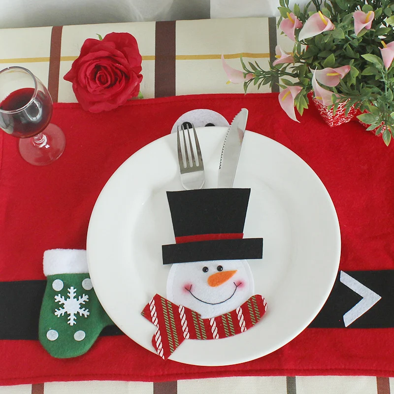 9 шт. рождественские украшения для кухни Новогодние рождественские украшения для домашнего стола Декор карман для столовых приборов вилка и нож посуда мешочек
