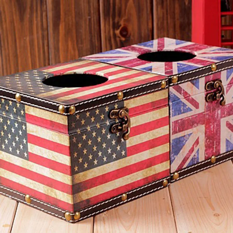 Flag Vinatge Wooden Tissue Box Storage Jewel Boxs for Home Decoration Retro nuova scatola del tessuto RT99 | Дом и сад