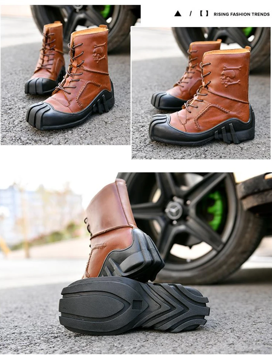 Motorcycle Boots Genuine Cow Leather Motorcycle Racing Boots Street Moto Chopper Cruiser Touring Motorbike Riding Boots