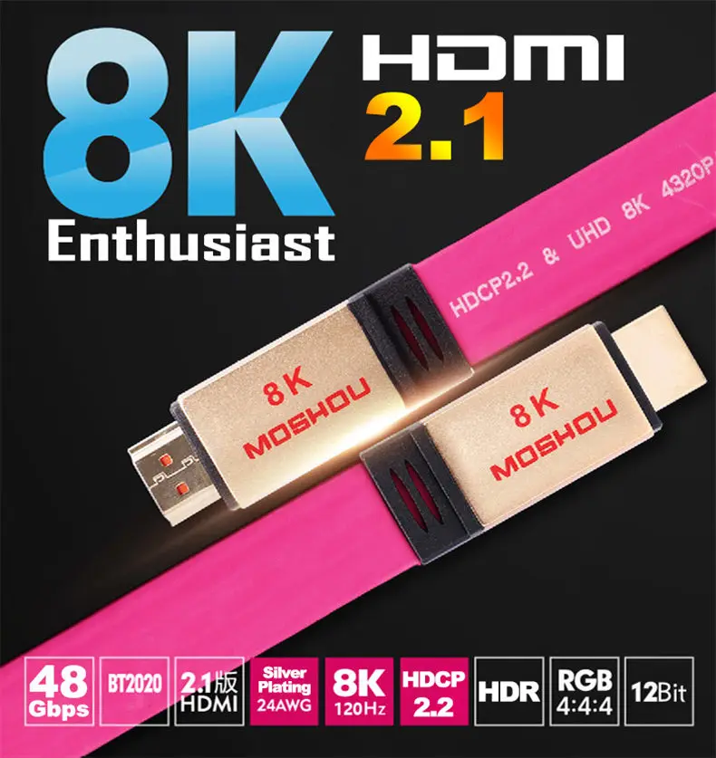 HDMI 2,1 кабели MOSHOU усилитель Видео HDR HDCP2.2 с ARC UHD 8K 4K 4320P 60 120Hz 48Gps аудио Совместимость для Apple Roku tv