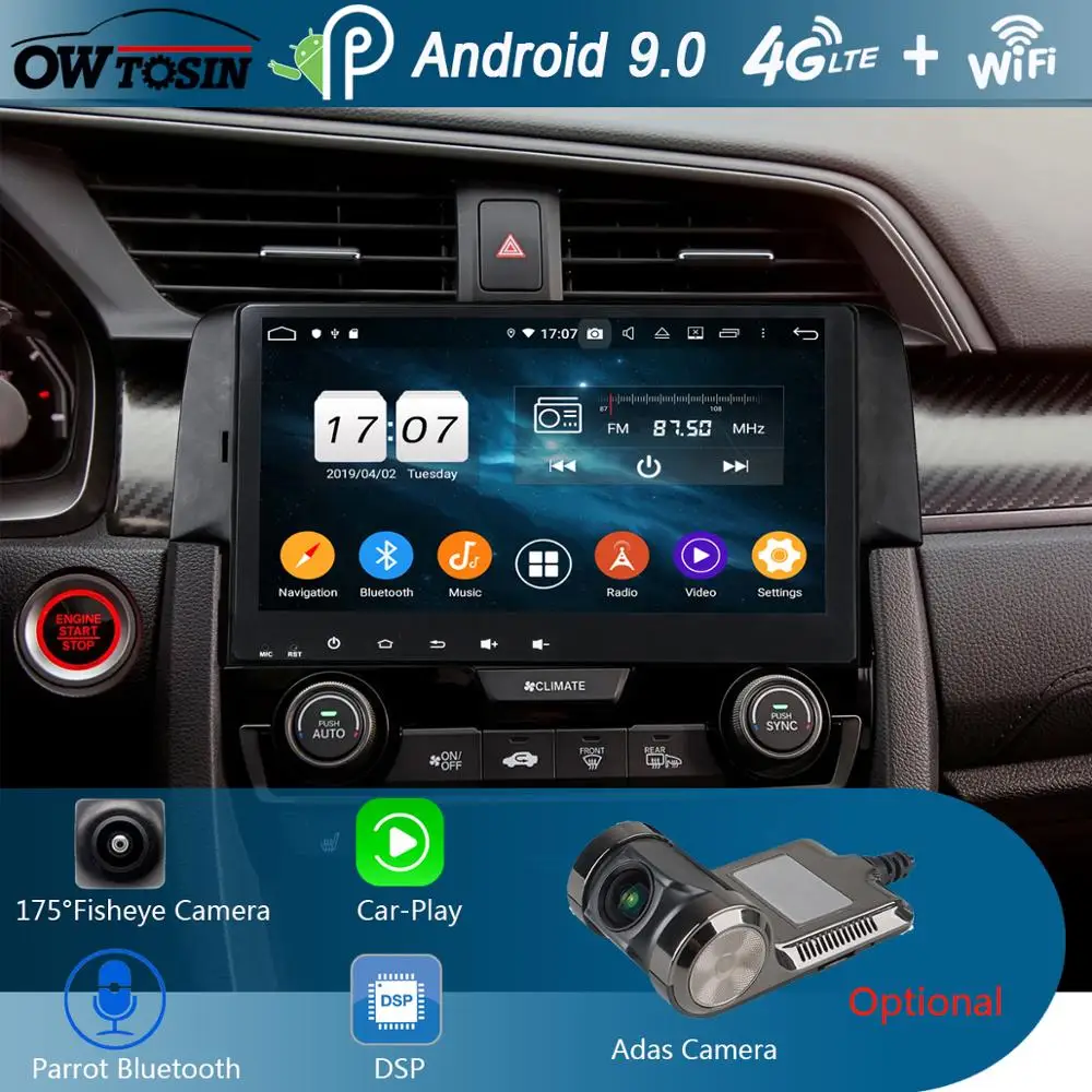 " ips 8 Core 4G+ 64G Android 9,0 автомобильный DVD мультимедийный плеер для Honda Civic GPS Радио Стерео CarPlay Parrot BT