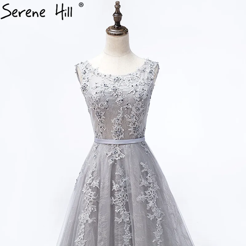 Серый сексуальный тюлевый с открытой спиной A-Line вечернее платье бисером аппликации без рукавов вечернее платье Serene Hill HA2152