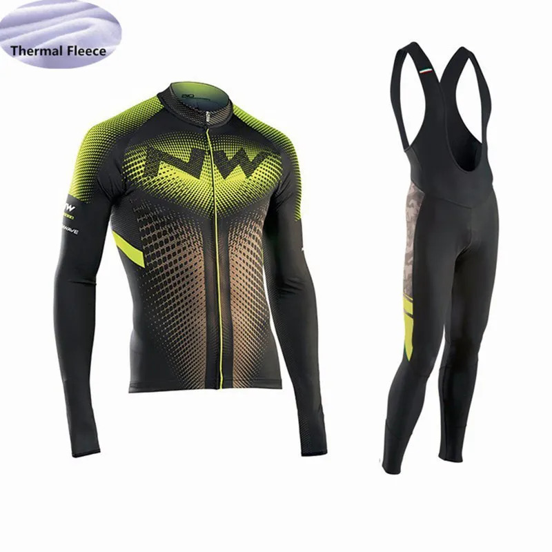 

triathlon NW cycling Jersey set 2018 pro team new long sleeve Winter thermal fleece Ropa Ciclismo outdoor sport Cycling clothing