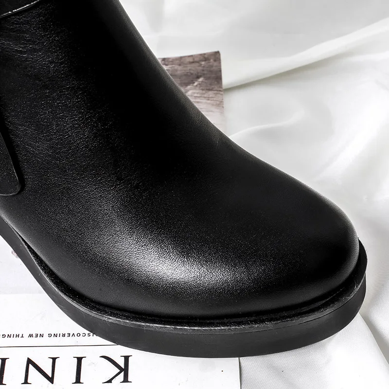 BELISS 2018 fashion winter boots women mid calf genuine leather round toe snow boots ladies high heels buckle  (1 (22)