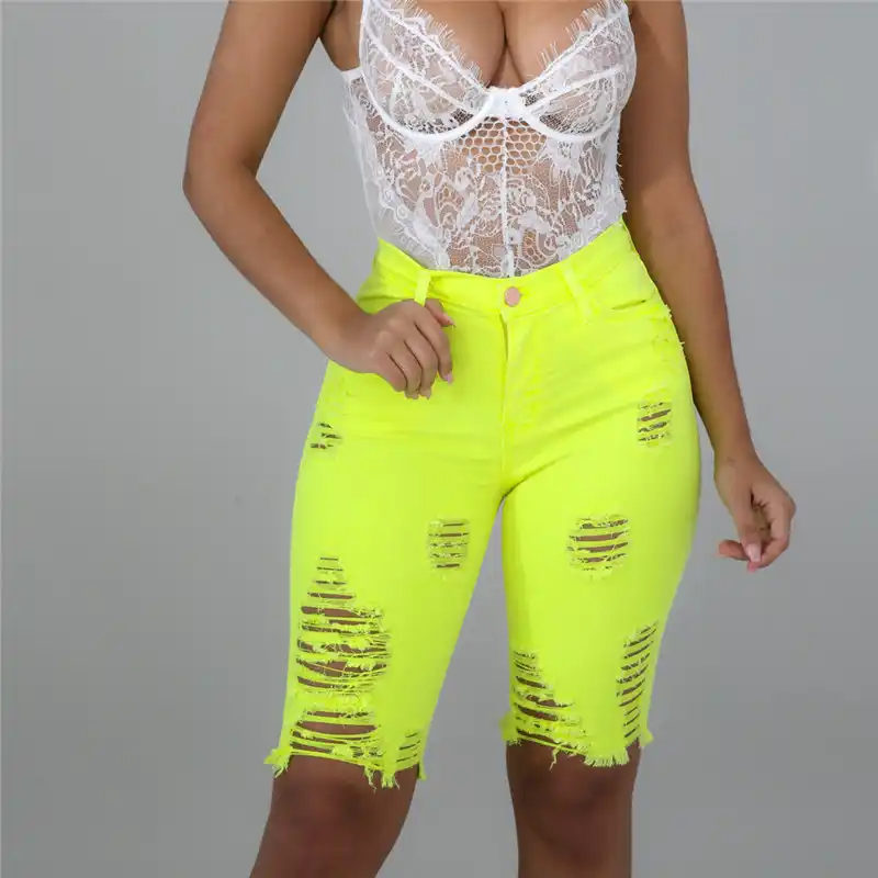 neon green jean shorts