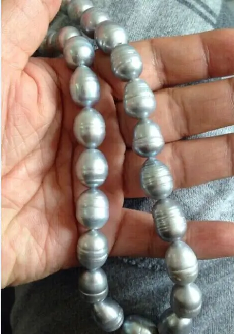 

HOT## Wholesale > elegant 14-15mm tahitian baroque silver grey pearl necklace