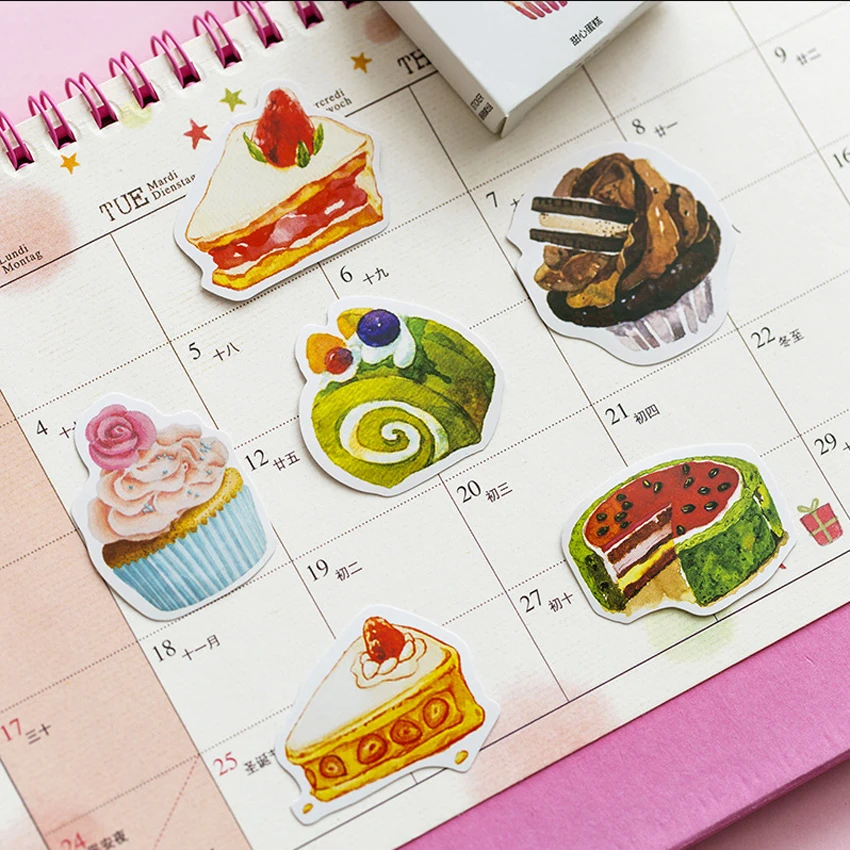 

50pcs/pack Sweet Cake Paper Decorative Adhesive Scrapbook Sticker Set DIY Diary Stationery Sticky Package Label