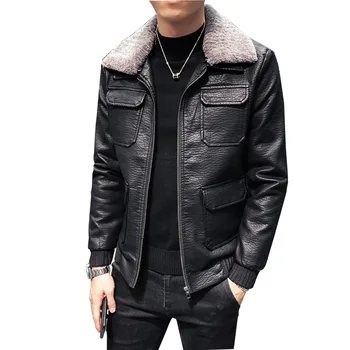 

Men's jacket 2018 autumn and winter leather Slim Korean version of the handsome youth trend lapel motorcycle leather jacket male